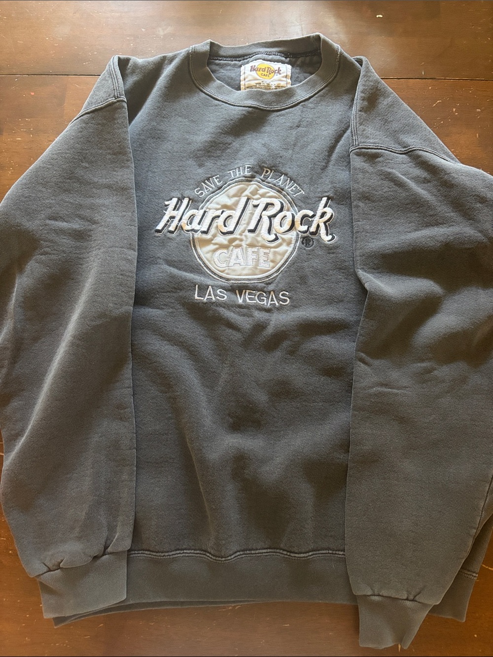 Hard Rock Cafe Men’s Crewneck Sweatshirt - Charcoal Gray with White Embroidery